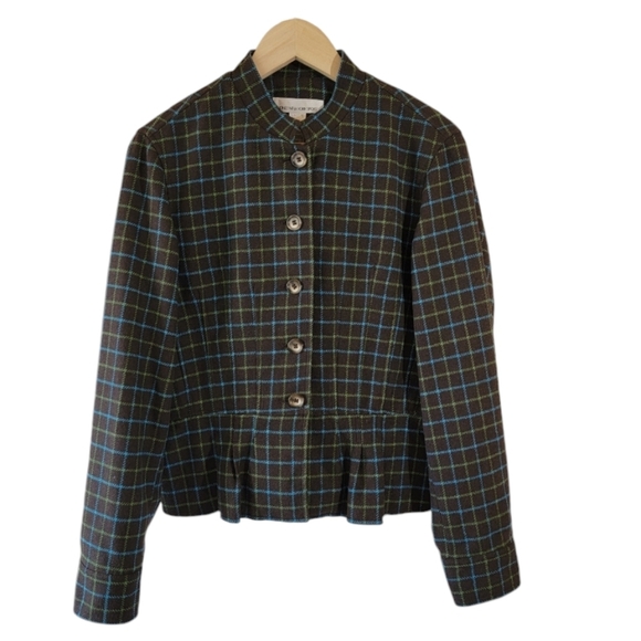 Jones New York Sport Women Wool Blend Jacket Sz M Brown Plaid Academia Corporate - Picture 1 of 12